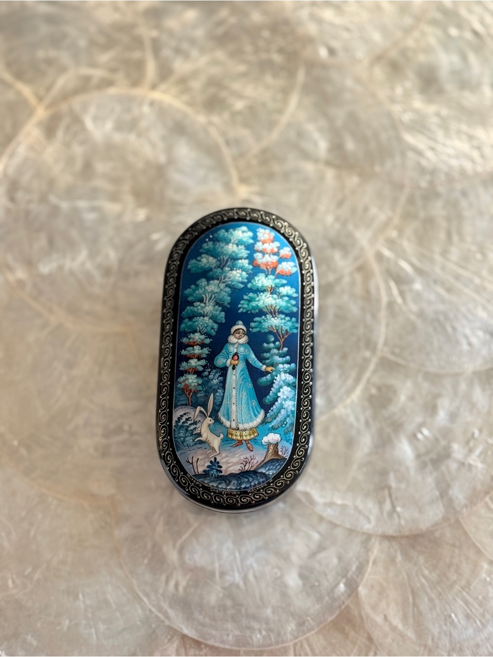Vintage Russian Mstera Lacquer Spirit Box – Snegurochka Snow Maiden